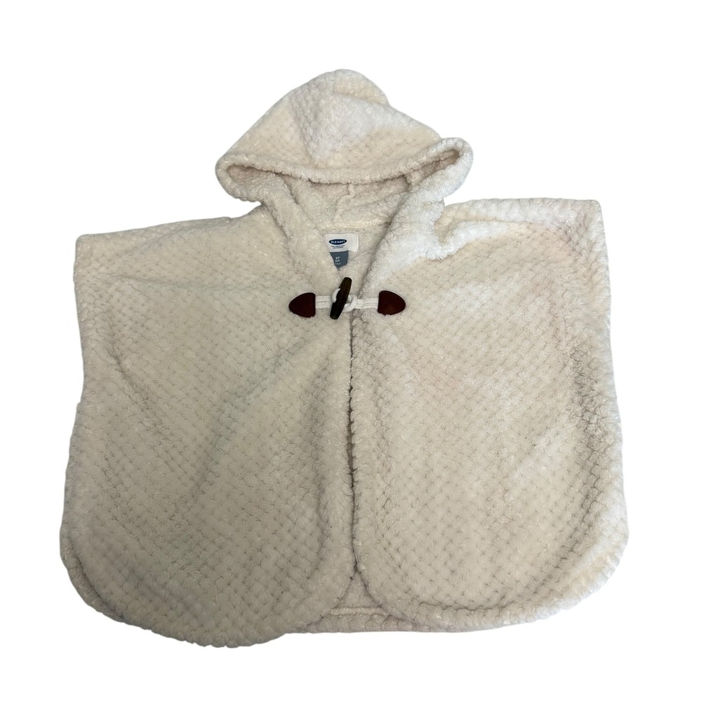 Old Navy Kids 5T Cream Sherpa Hooded Poncho Cape Toggle Button Warm Winter Coat